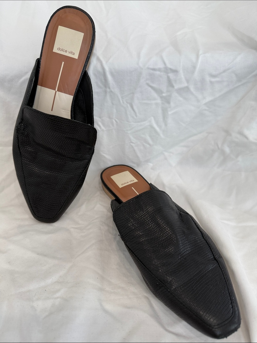 Dolce Vita Black Textured Leather Slip-On Mules